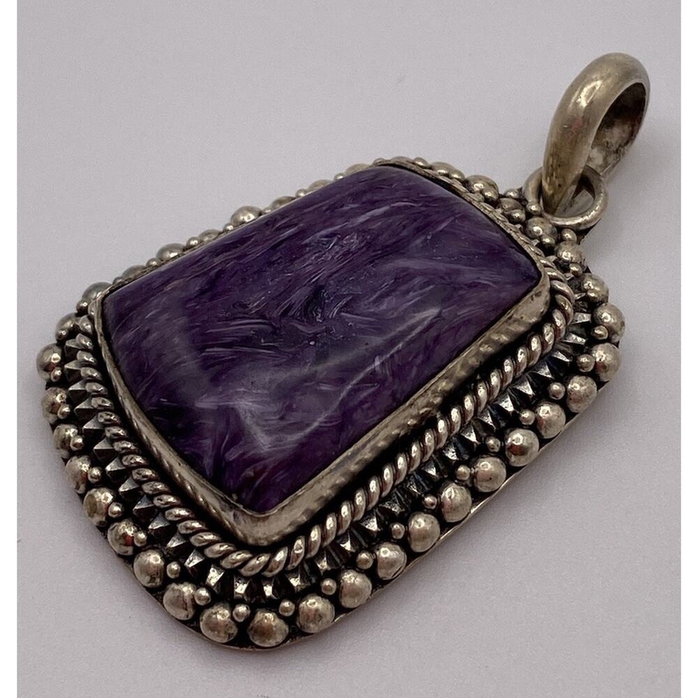 GORGEOUS HUGE CHAROITE STONE PENDANT STERLING SILVER 925
